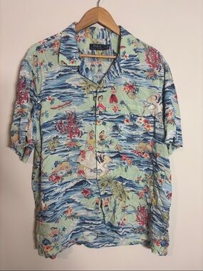 Polo Ralph Lauren Aloha Hawaiian Camp Shirt Viscose XL Hula Surf Print